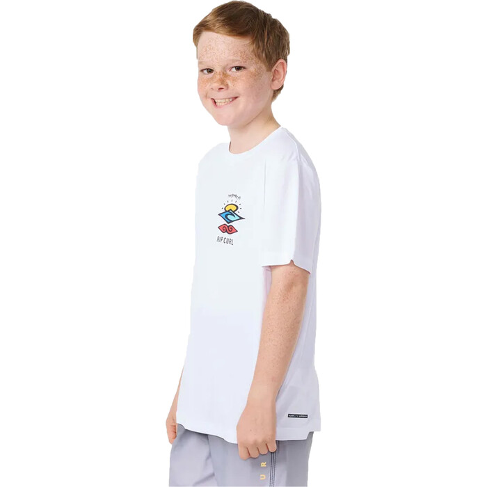 2024 Rip Curl Boys Icons Surflite UPF Short Sleeve Rash Vest 12ABRV - White